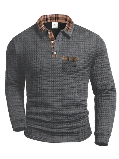 Long-Sleeve Soft-Touch Checked Polo Shirt
