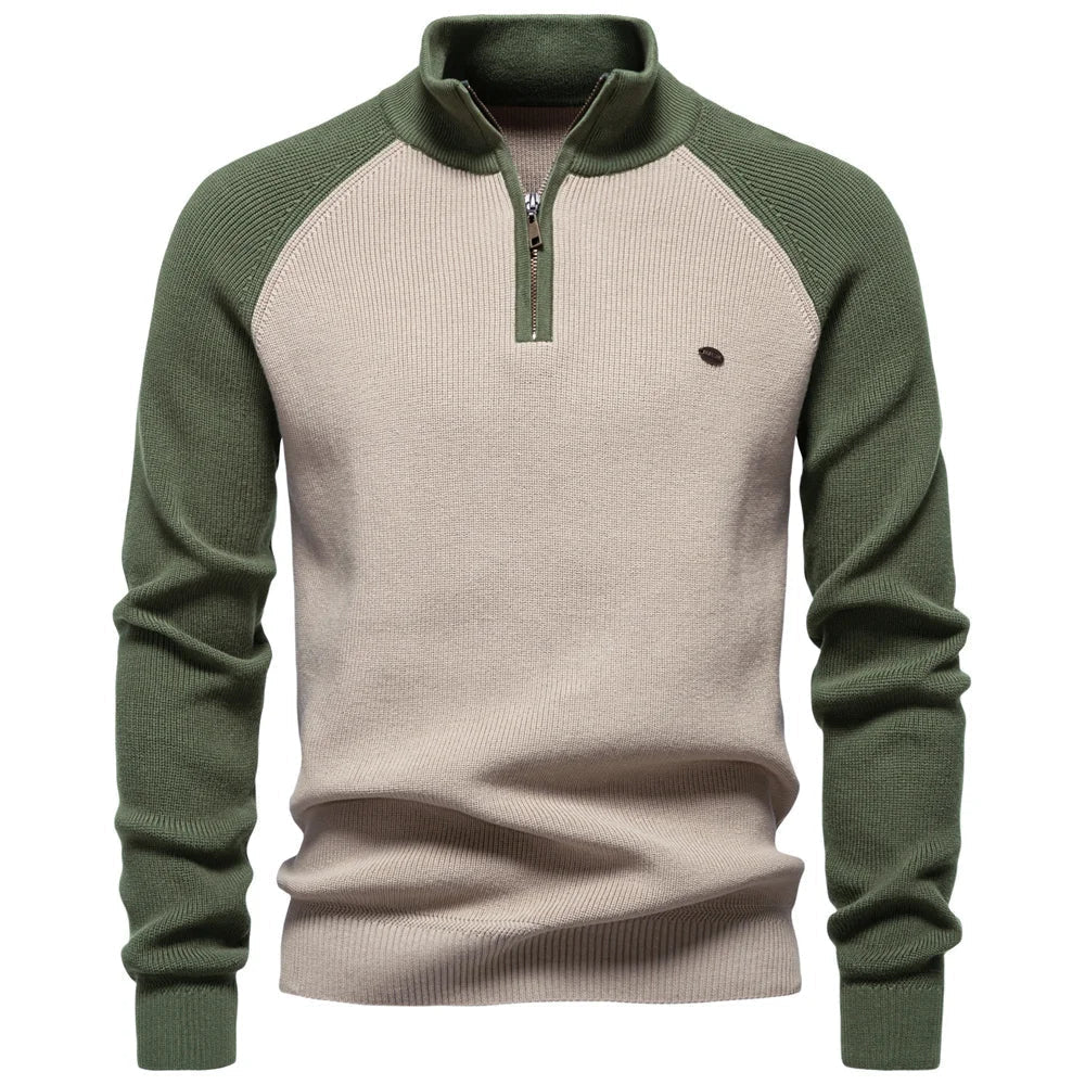 Herren-Pullover aus Baumwolle mit Stehkragen und Viertelreißverschluss