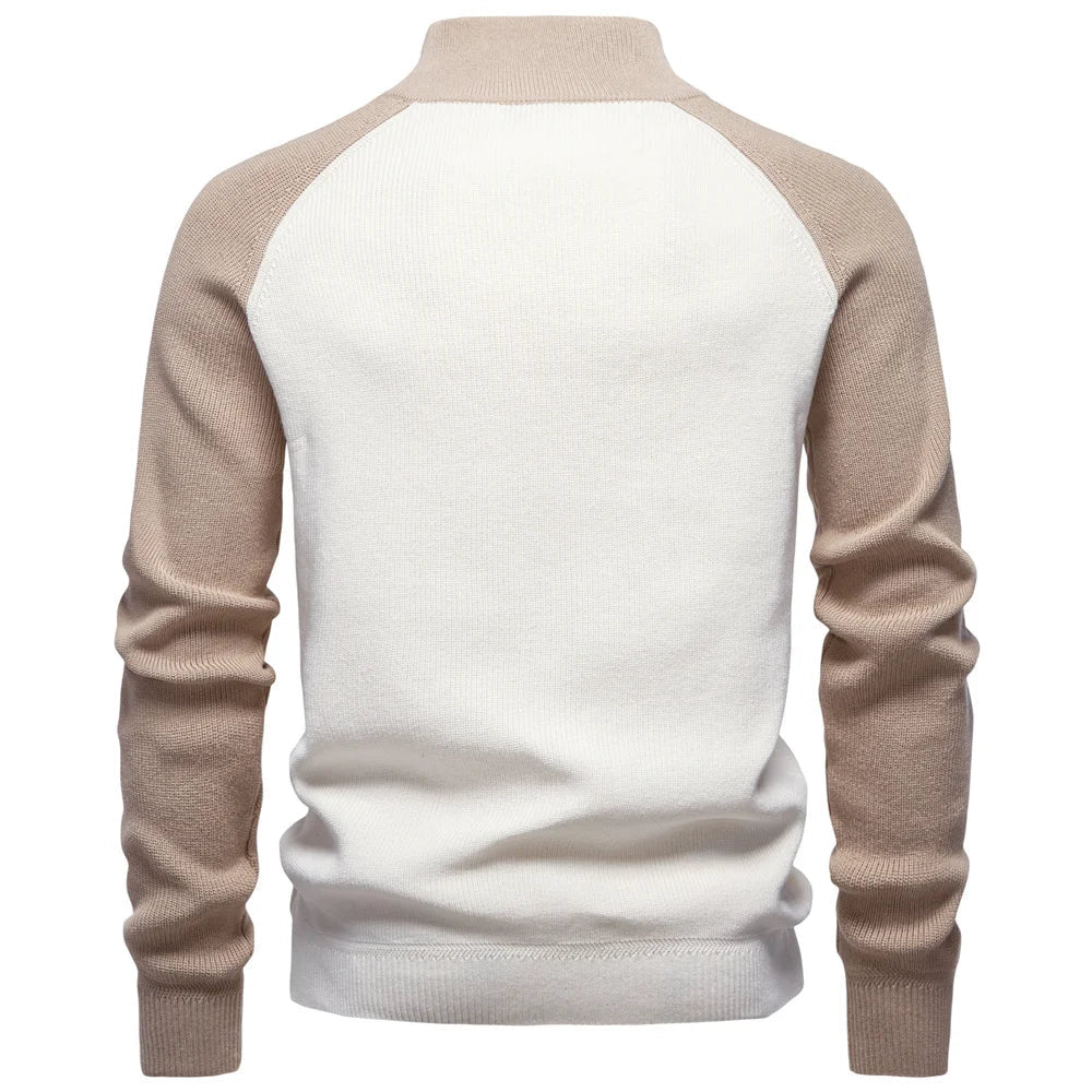 Herren-Pullover aus Baumwolle mit Stehkragen und Viertelreißverschluss
