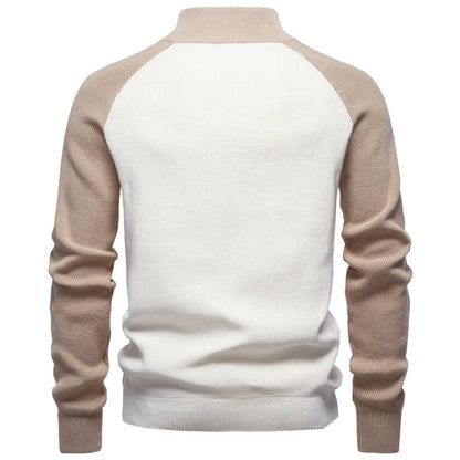 Herren-Pullover aus Baumwolle mit Stehkragen und Viertelreißverschluss