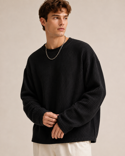 Pullover med vaffelstruktur og afslappet pasform