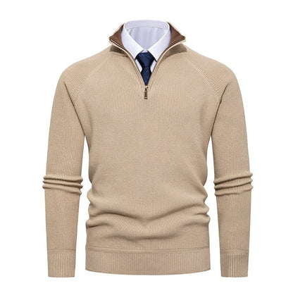 Maglione da uomo in maglia a coste fini con mezza zip