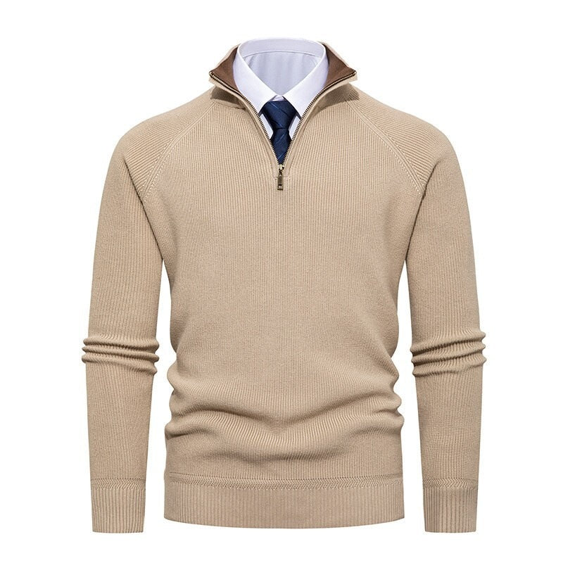 Maglione da uomo in maglia a coste fini con mezza zip