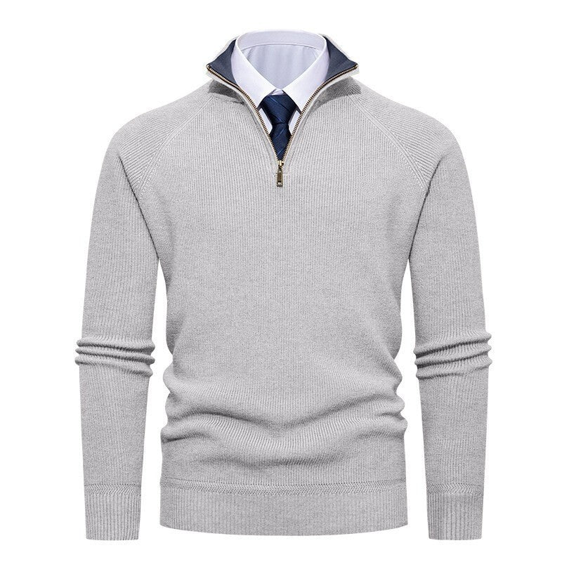 Maglione da uomo in maglia a coste fini con mezza zip