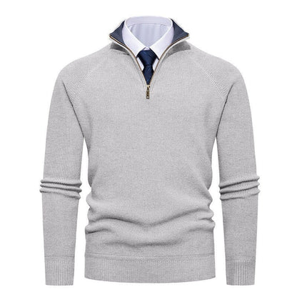 Maglione da uomo in maglia a coste fini con mezza zip