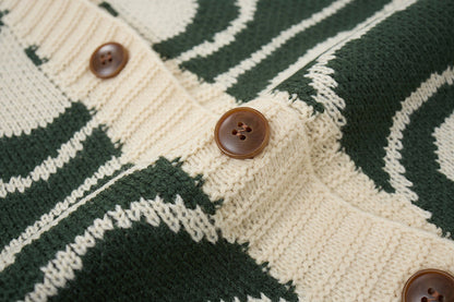 Unisex oversized cardigan i strik med abstrakt hvirvelmønster