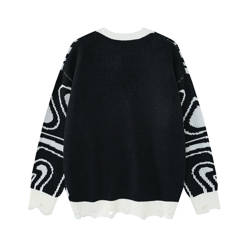 Unisex oversized cardigan i strik med abstrakt hvirvelmønster