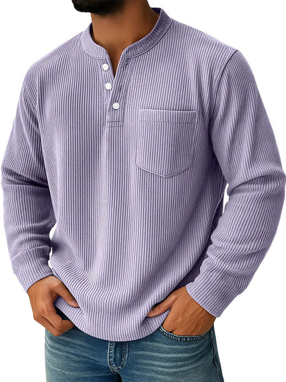 Men's Waffle Knit Henley Shirt With Chest Pocket