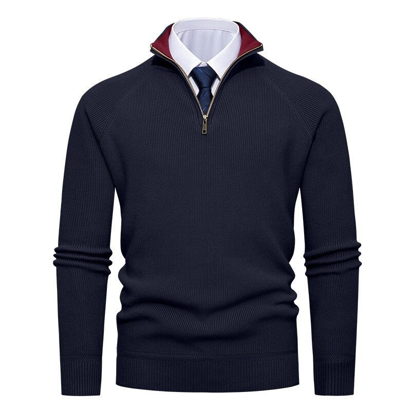 Maglione da uomo in maglia a coste fini con mezza zip