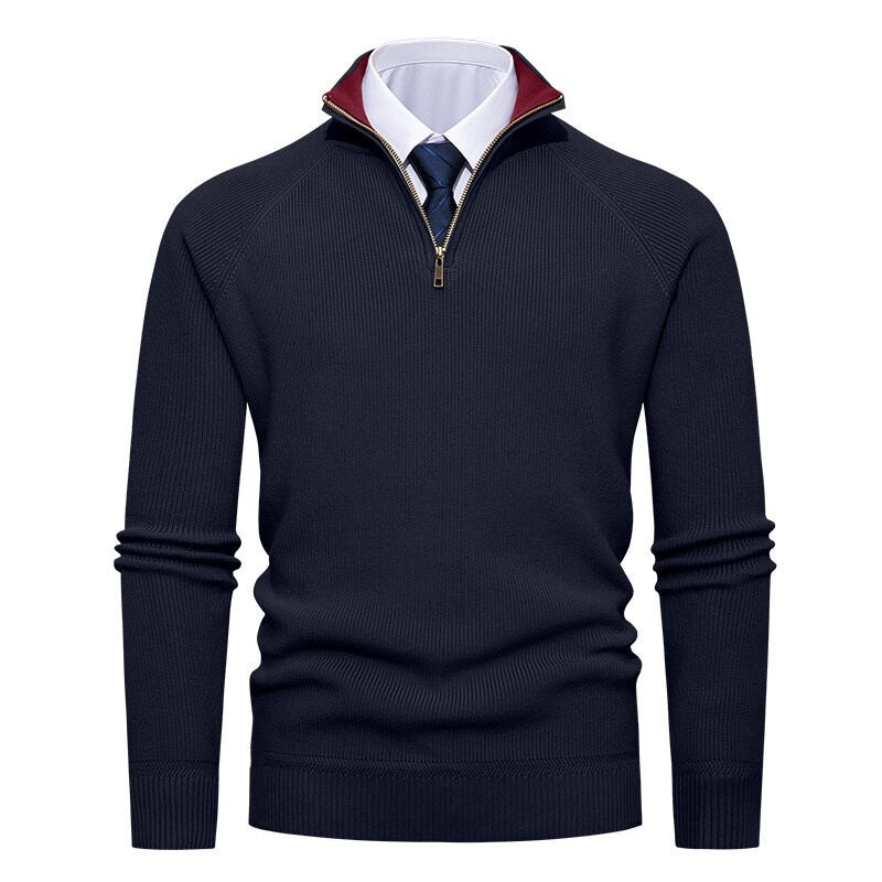 Maglione da uomo in maglia a coste fini con mezza zip