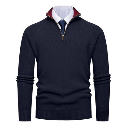 Maglione da uomo in maglia a coste fini con mezza zip