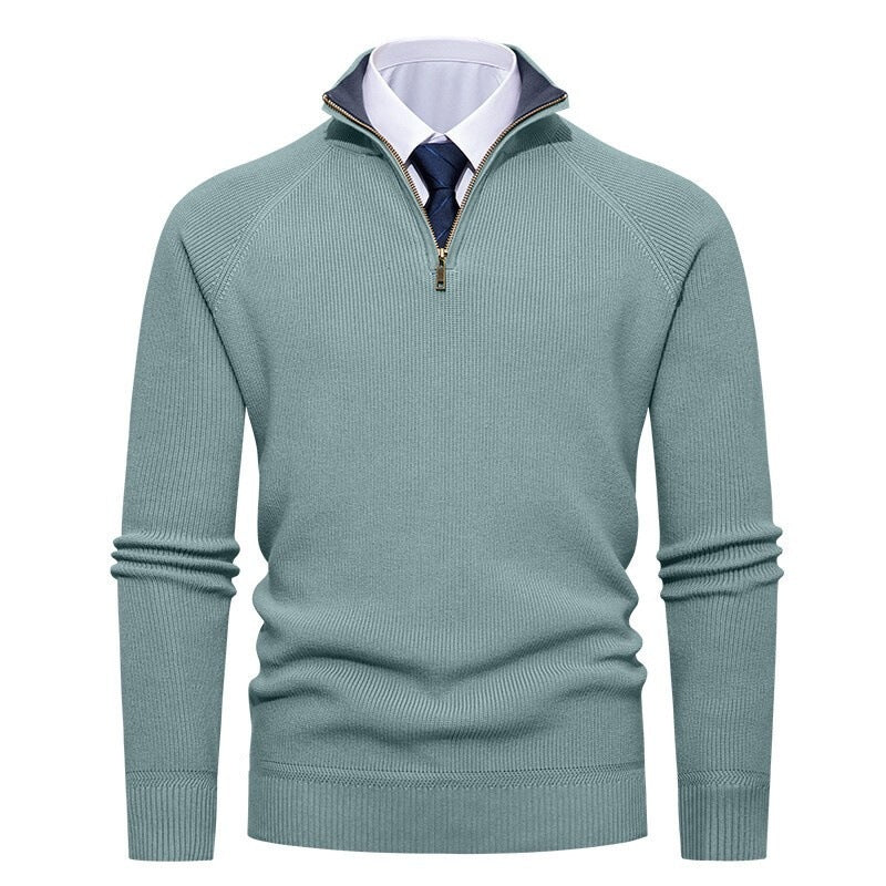 Maglione da uomo in maglia a coste fini con mezza zip