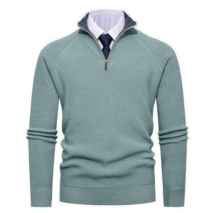 Maglione da uomo in maglia a coste fini con mezza zip