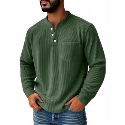 Men's Waffle Knit Henley Shirt With Chest Pocket