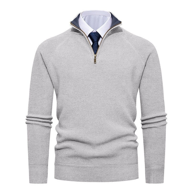 Maglione da uomo in maglia a coste fini con mezza zip