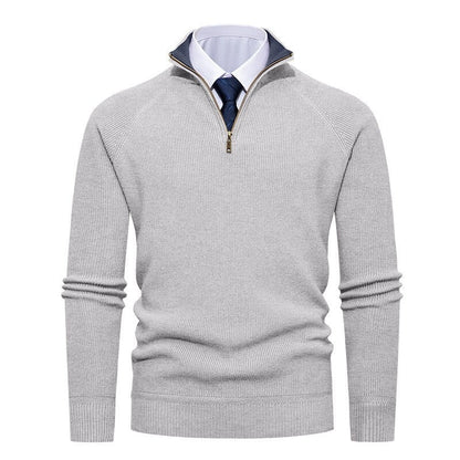 Maglione da uomo in maglia a coste fini con mezza zip