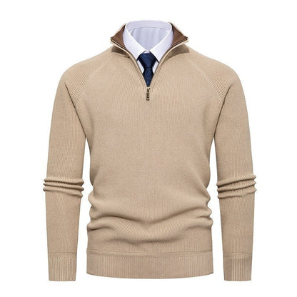 Maglione da uomo in maglia a coste fini con mezza zip