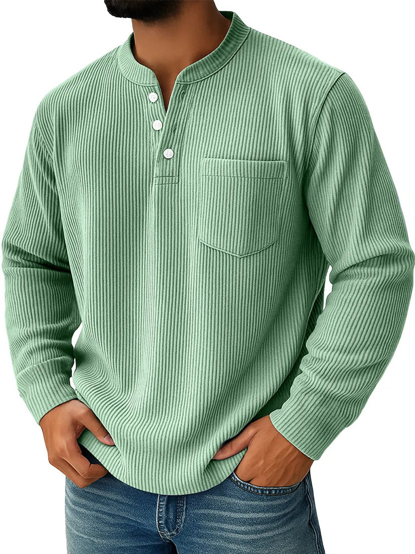 Men's Waffle Knit Henley Shirt With Chest Pocket