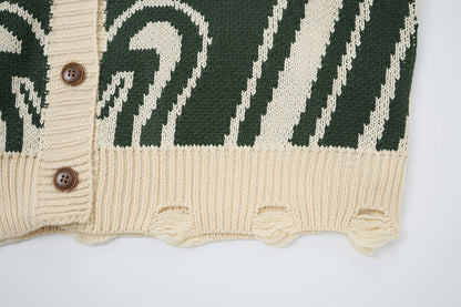 Unisex oversized cardigan i strik med abstrakt hvirvelmønster