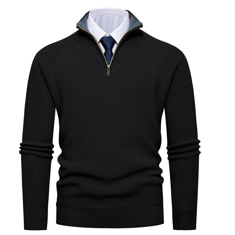 Maglione da uomo in maglia a coste fini con mezza zip