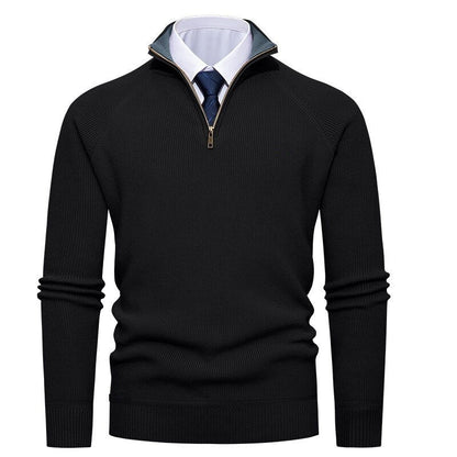 Maglione da uomo in maglia a coste fini con mezza zip