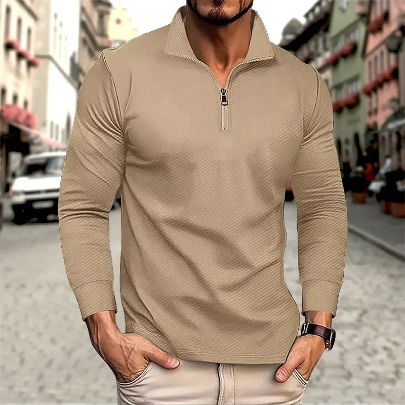 Luca Perron-poloshirt med lange ærmer og lynlås til mænd