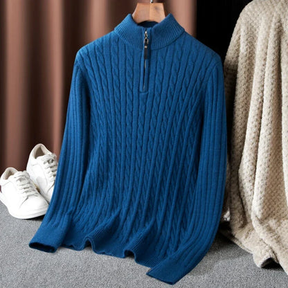 Sweter premium z alpaki Livio Agresti zapinany do połowy na zamek