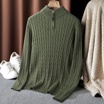 Sweter premium z alpaki Livio Agresti zapinany do połowy na zamek