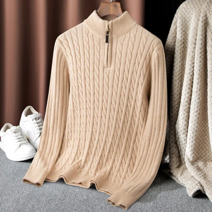 Sweter premium z alpaki Livio Agresti zapinany do połowy na zamek