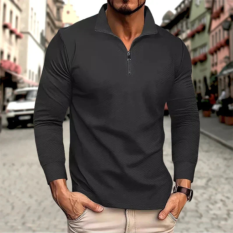 Luca Perron-poloshirt med lange ærmer og lynlås til mænd