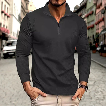 Luca Perron-poloshirt med lange ærmer og lynlås til mænd