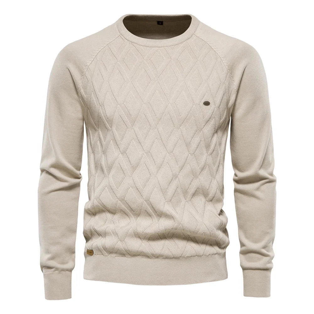 Dario Pini strikket Argyle-bluse til mænd med rund hals