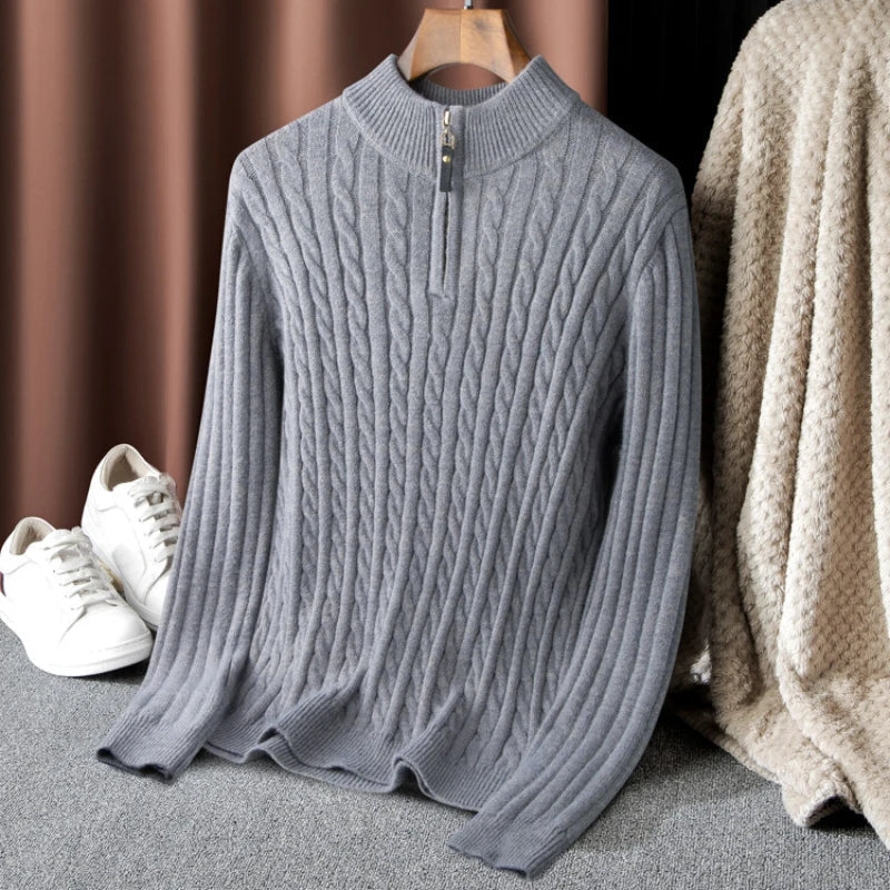 Sweter premium z alpaki Livio Agresti zapinany do połowy na zamek