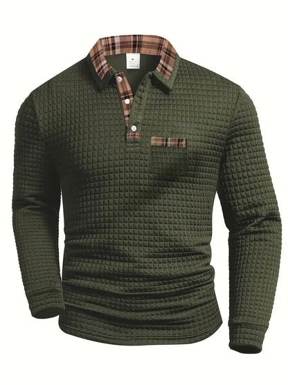 Long-Sleeve Soft-Touch Checked Polo Shirt