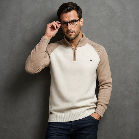 Maglione da uomo in cotone con collo alto e cerniera corta