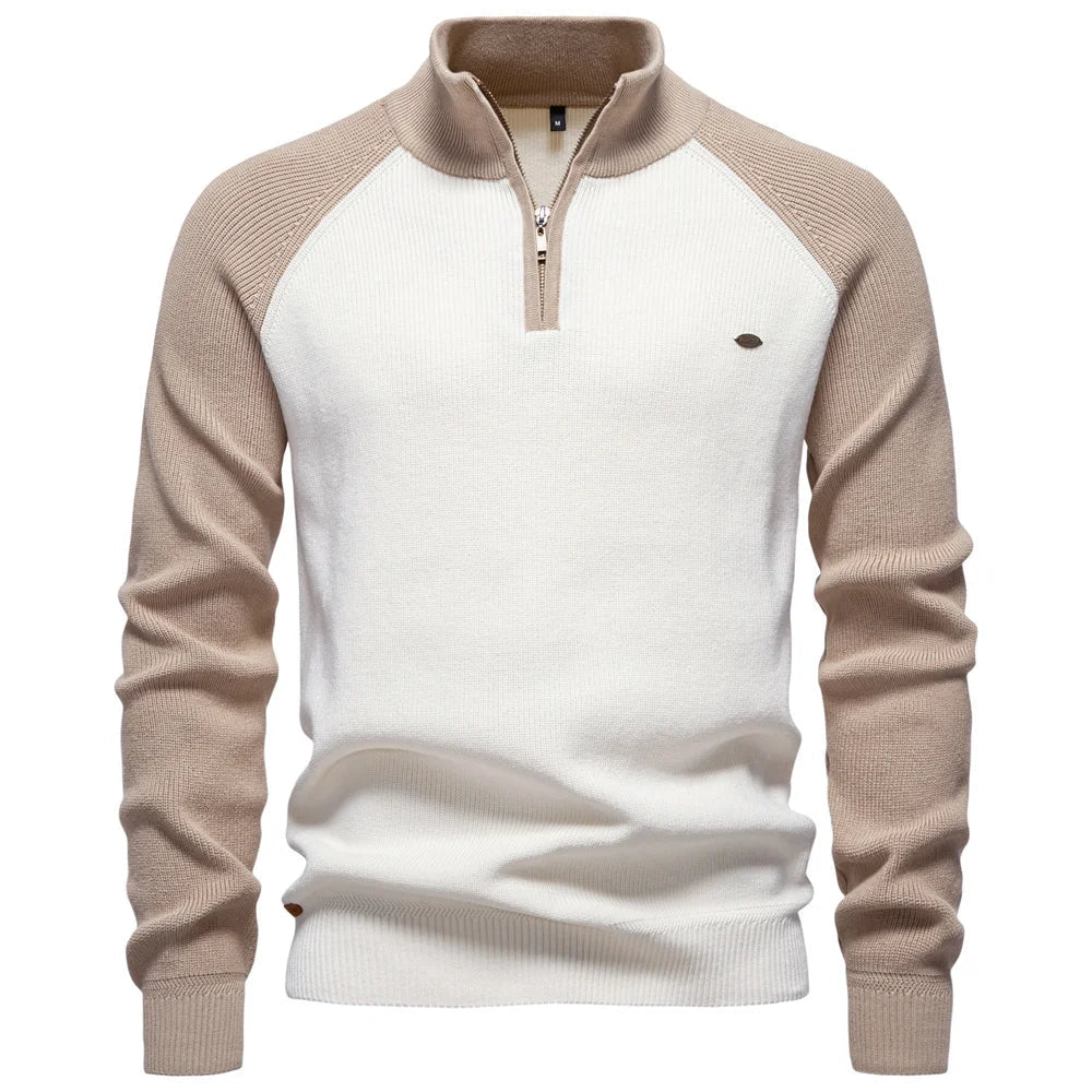 Herren-Pullover aus Baumwolle mit Stehkragen und Viertelreißverschluss
