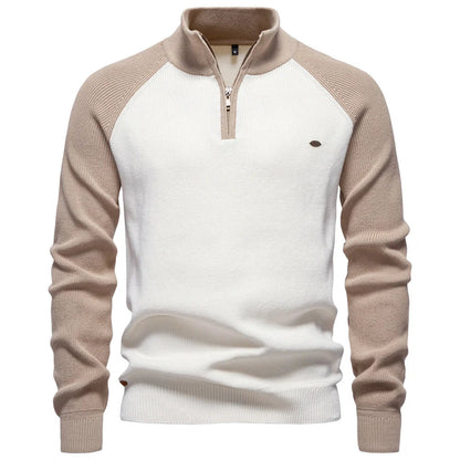 Herren-Pullover aus Baumwolle mit Stehkragen und Viertelreißverschluss