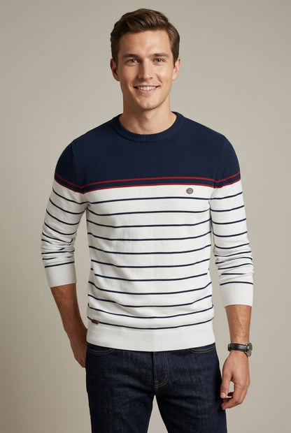 Pull rayé à col rond pour homme