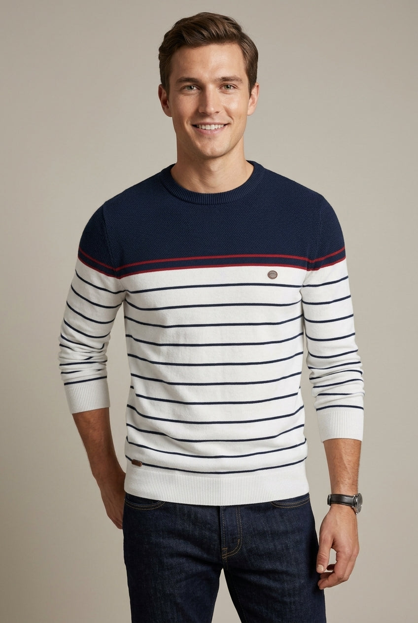 Pull rayé à col rond pour homme
