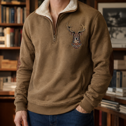 Pull en maille à quart de zip avec motif cerf