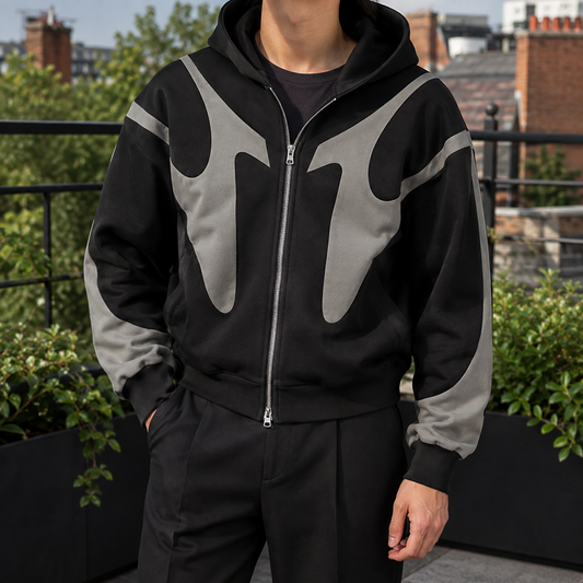 Hoodie med fuld lynlås og kontrastpanel