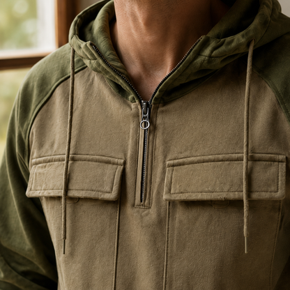 Gray Cotton Blend Utility Hoodie