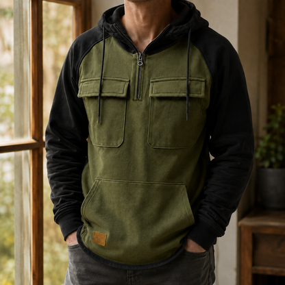 Gray Cotton Blend Utility Hoodie