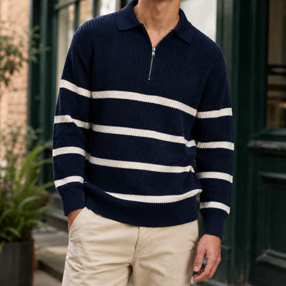 Ribbed Half Zip Collared Sweater