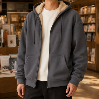 Hoodie med fuld lynlås og sherpafoer