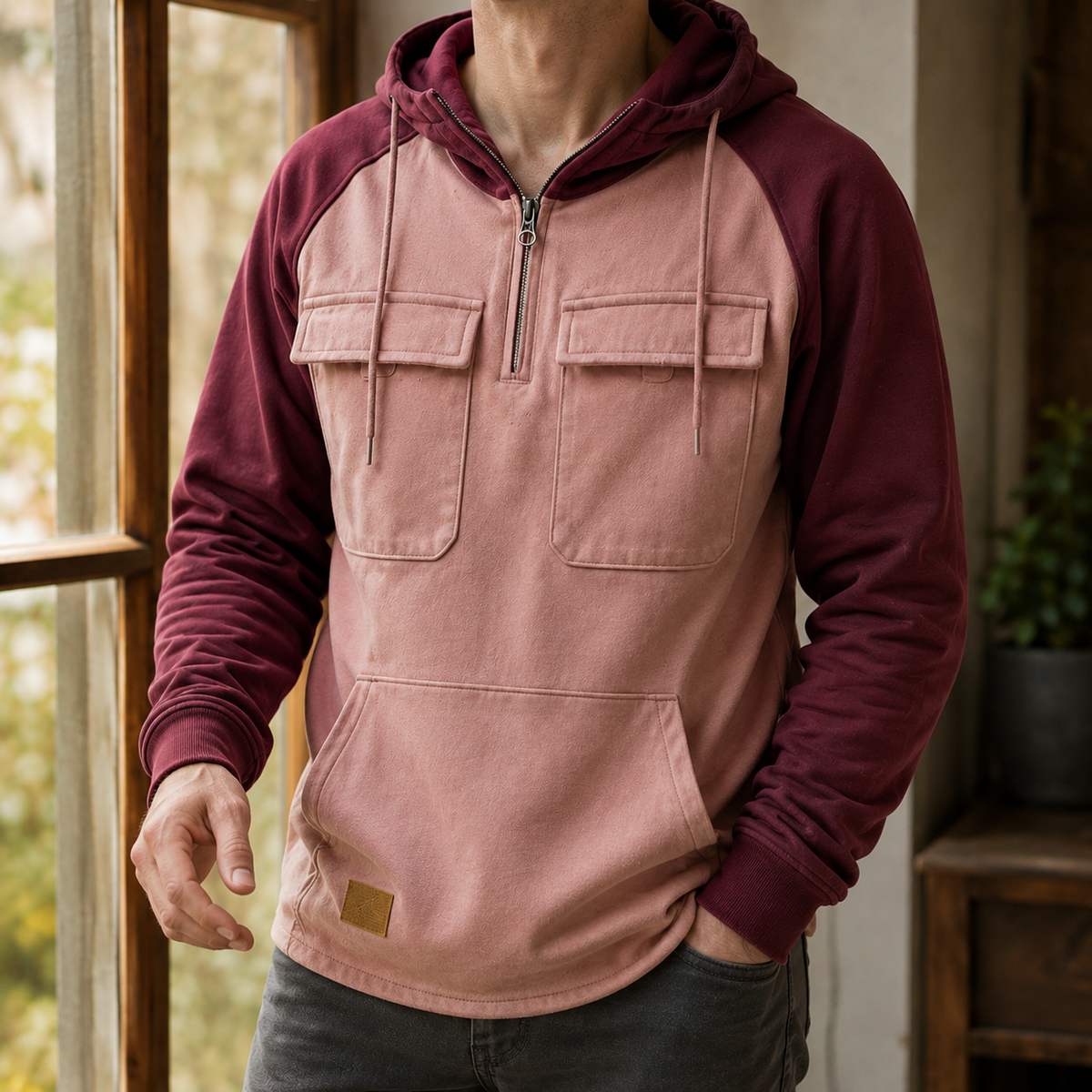 Gray Cotton Blend Utility Hoodie