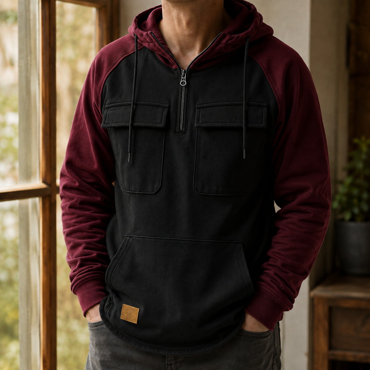 Gray Cotton Blend Utility Hoodie
