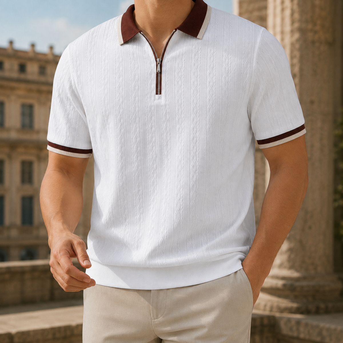 Textured Half-Zip Polo Shirt
