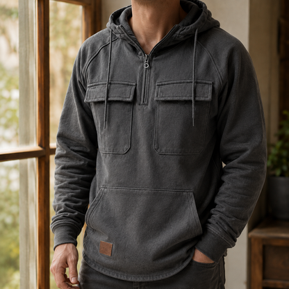 Gray Cotton Blend Utility Hoodie