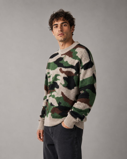 Maglione da uomo in maglia mimetica con girocollo